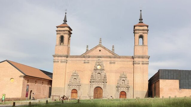 Architectural building of new monastery of San Juan de la Pena located in the town of Santa Cruz de la Seros. High quality 4k footage