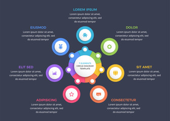 Circle infographic template with seven elements, business infographics, vector eps10 illustration