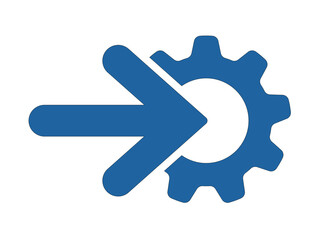 Combination style vector icon is a flat symbol, cobalt color, rounded corners, white background.Gear and arrow icon