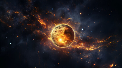 宇宙と惑星と星雲のアブストラクト背景素材