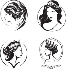 Set of woman with crown queen logo icon