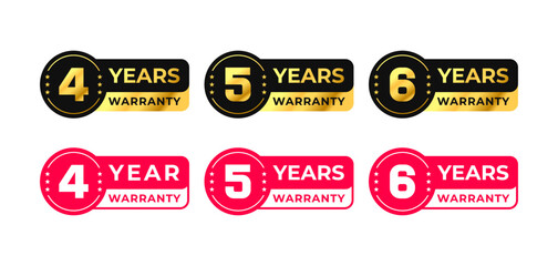 4, 5, 6, four, five, six, red, years, warranty, premium, quality, black, ribbon, round, label, gold, vector, sign, illustration, icon, emblem, symbol, design, badge, logo, seal, stamp, sticker, golden