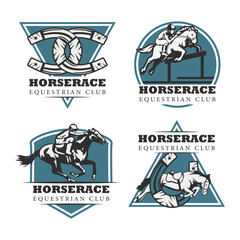 Set of the equestrian logo template. Horse race logo vector illustration.