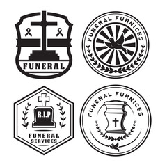 Set of funeral services logo template. RIP service house logo illustration.