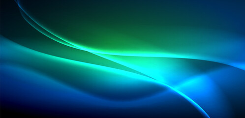 Dynamic waves in ethereal glow of neon lights. Concept merges fluidity of motion with vibrant allure of neon, crafting entrancing backdrop that embodies both vitality and futuristic sophistication