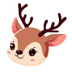 cute reindeer head with horn cartoon character vector illustration. flat design.