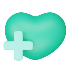 Fototapeta premium 3d render of red heart with plus sign icon.