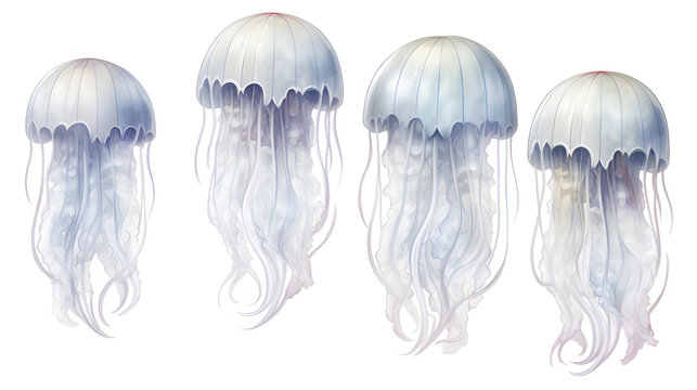 Set of watercolor jellyfish illustration on white background
