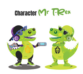 set of funny cartoon dinosaurs