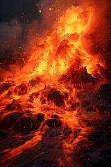 Fototapeta na wymiar volcanic eruption, incandescent lava flow down the slope. environmental disaster. fire magma.