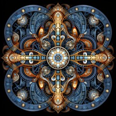 Abstract Interplay of Symmetrical Fractal Designs in a Mosaic Arrangement.