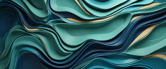 Abstract organic forms interweave in shades of blue and green, creating a mesmerizing 3D wall...