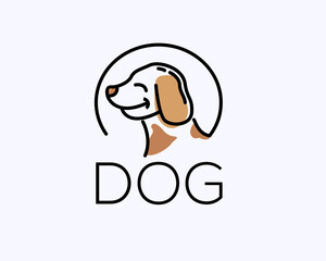 dog line art at circle pet shop logo design template illustration inspiration