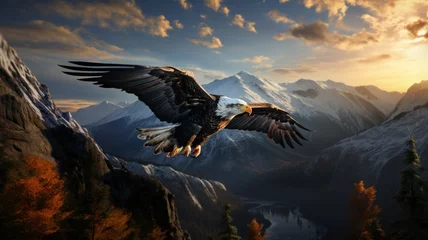  Bald Eagle Soaring Through Wintry Mountain Landscape © senadesign