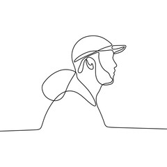 Single Continous Line Art of  Man With Hat