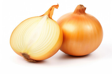 Onion golden bulbs on white background