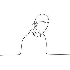 Single Continous Line Art of  Man With Hat