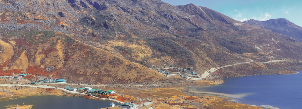 beautiful view of nathang valley, arid and high-altitude himalayan mountain valley is located in east sikkim close to  india china bhutan tri-junction