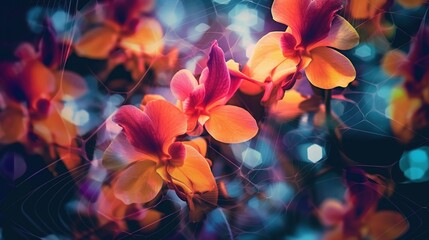 Close up of orchid flower with bokeh lights background.
