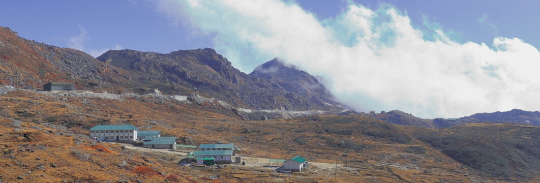 beautiful view of nathang valley, arid and high-altitude himalayan mountain valley is located in east sikkim close to  india china bhutan tri-junction