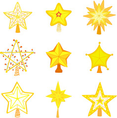 Obraz premium christmas star set cartoon. holiday xmas, winter celebration, gold ornament christmas star sign. isolated symbol vector illustration