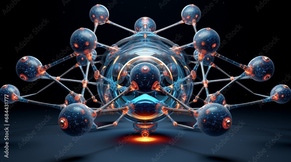 Wall mural an elaborate 3d rendering capturing the symmetrical arrangement of atoms and bonds within a crystall