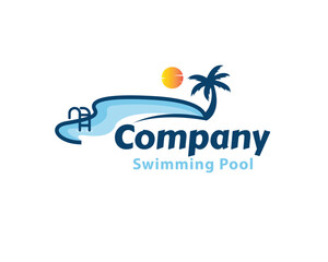 beach view swimming pool logo symbol design template illustration inspiration