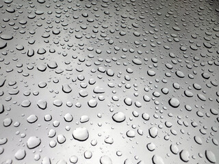 Perfect Rain Drops on Glass Sunroof Raining Weather Storm Flood Water Angled Grey Sky Background