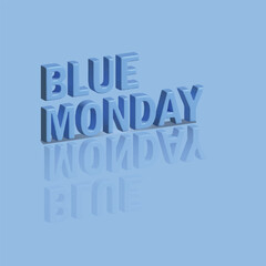 Monday blues, tired and fear of routine office work, depression. Blue Monday concept. Realistic 3d object cartoon style. Vector colorful illustration.