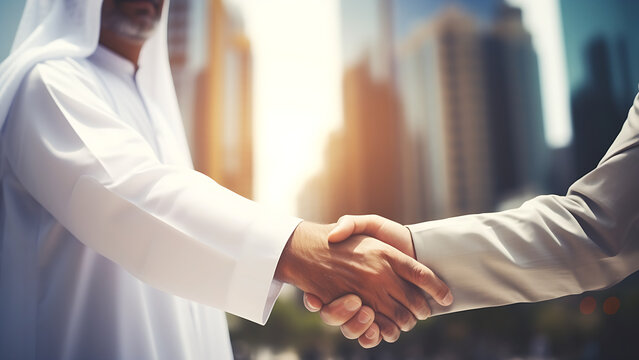 Arab businessman shaking hands with businessman.