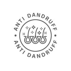 Anti dandruff with hair vector label. Outline, line shampoo and cosmetics stamp.