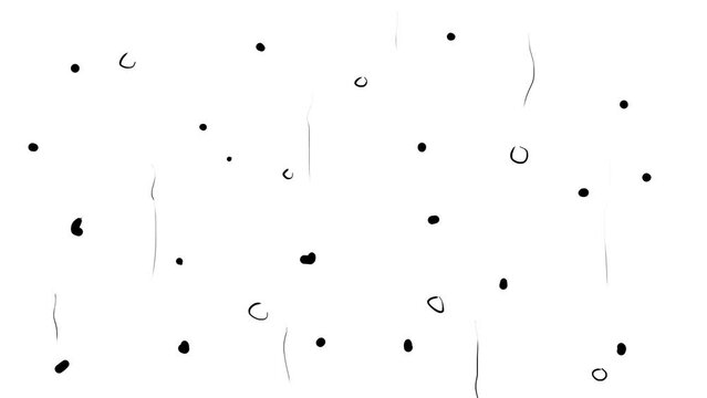 Particles, debris, dust and raindrops fall from the sky.