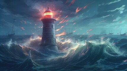 lighthouse of guidance, digital art illustration, Generative AI