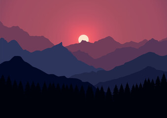Mountains landscape silhouette, vector illustration.