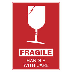 Printable label sticker design red rectangle Fragile, Handle With Care, Do Not Drop with illustration break glass