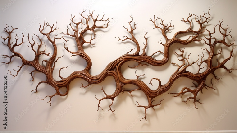 Poster an organic-themed 3d wall art resembling vines or branches intertwining to form an intricate pattern
