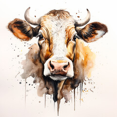 portrait of a bull, watercolor illustration