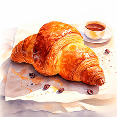 croissant, watercolor illustration