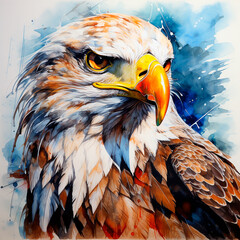 eagle portrait, watercolor illustration