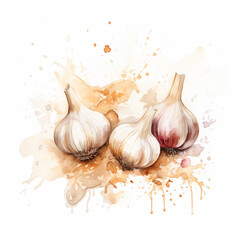 garlic watercolor illustration