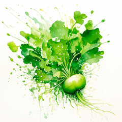 green raddish illustration, watercolor