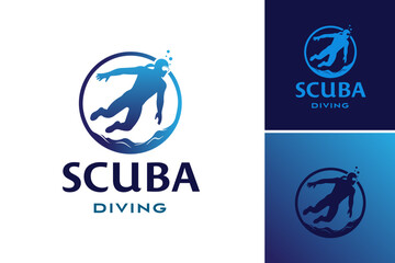 Logo for scuba diving is a dynamic and professional logo design featuring elements related to scuba diving, suitable for diving centers, equipment suppliers, and adventure travel agencies. - obrazy, fototapety, plakaty