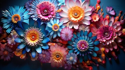 Blossoming 3D abstract flowers with pulsating concentric circles, their vivid hues and rhythmic motion creating an otherworldly floral tapestry.