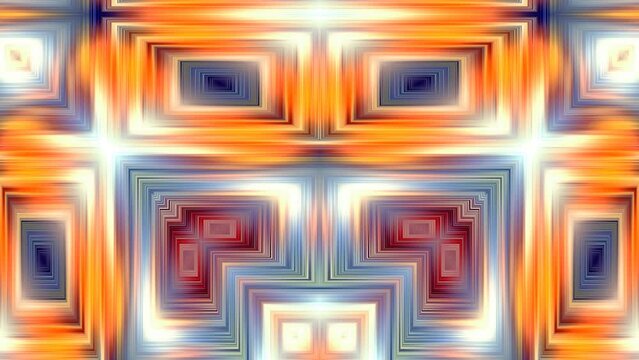 Ornament with rectangular shapes converging to bottom center quickly and forming geometrical patterns. Abstract background with squarish striped elements moving rapidly. 4K UHD 4096x2304