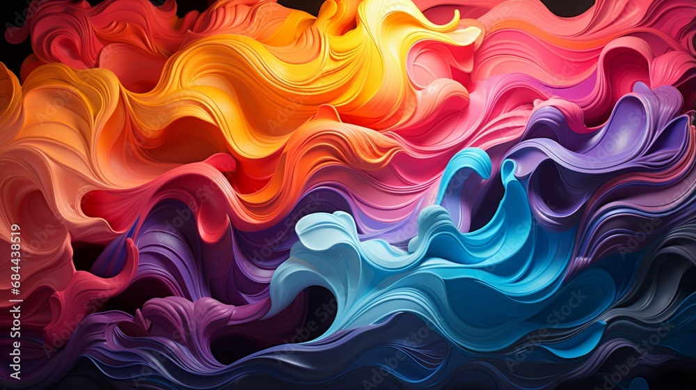 Wall mural cascading waves of abstract neural impulses in vivid, neon hues.