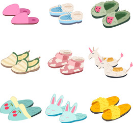 kid slippers set cartoon. baby childhood, comfortable cute, lifestyle animal kid slippers sign. isolated symbol vector illustration