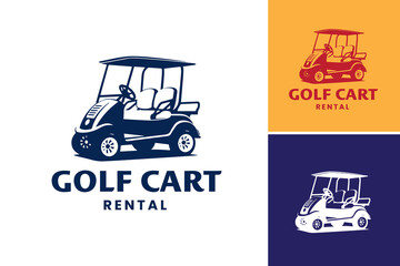 Golf Cart Logo. A golf cart rentals with professional drivers, perfect for promoting golf resorts, transportation services, or event planning with luxury transportation needs. - obrazy, fototapety, plakaty