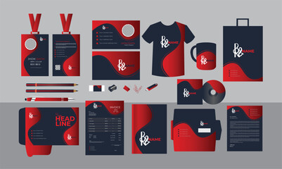 Brand Identity Mock-Up of the stationery set.Business office stationary mockup template of File folder,   corporate mug, T-shirt, CD Disk, and cover.