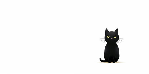 A Black Cartoon Cat on a White Background Banner