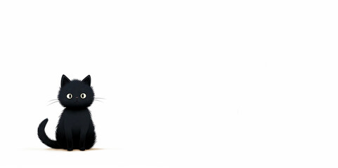 A Black Cartoon Cat on a White Background Banner